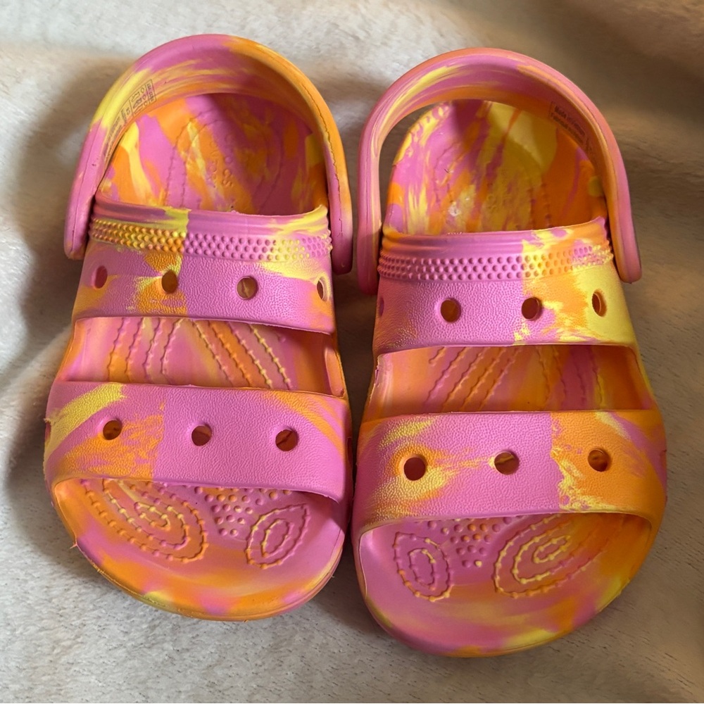Toddler Crocs Sandals Size C8 Pink Orange Tie Dye Summer Clogs